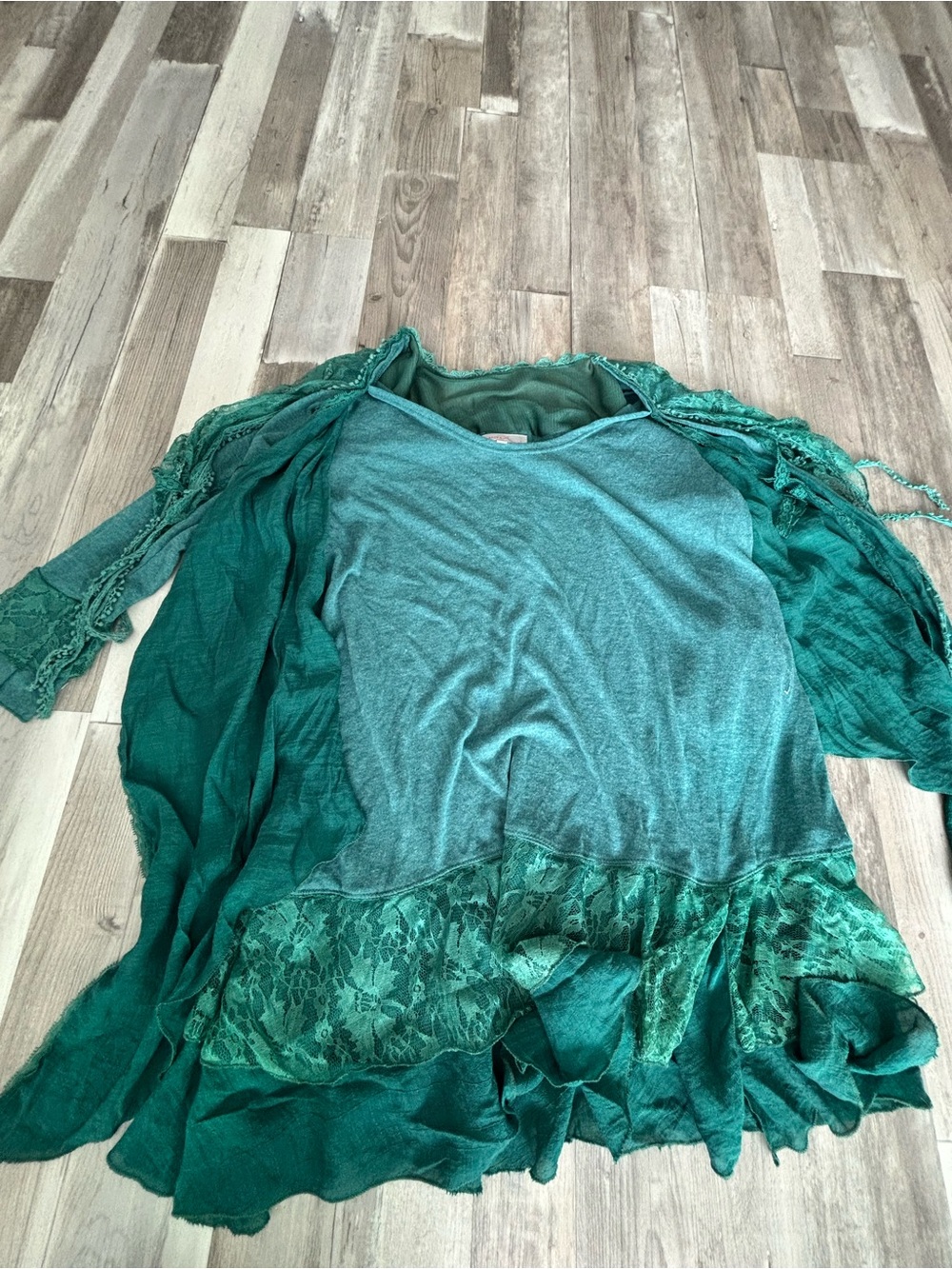 Pretty Angel Teal Layered Lace-Trim Womenโs Sweater